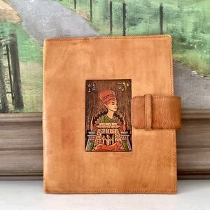 Vtg Egyptian Tooled Painted Leather Notebook Agenda Journal Cover Handcrafted